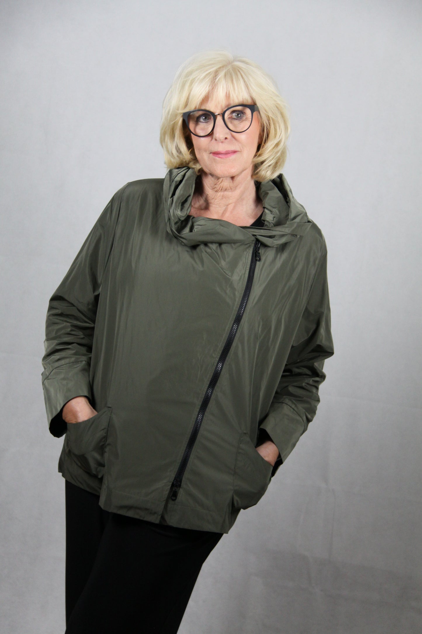 Hopsack Jacke in Khaki mit 2-Wege-Reißverschluss