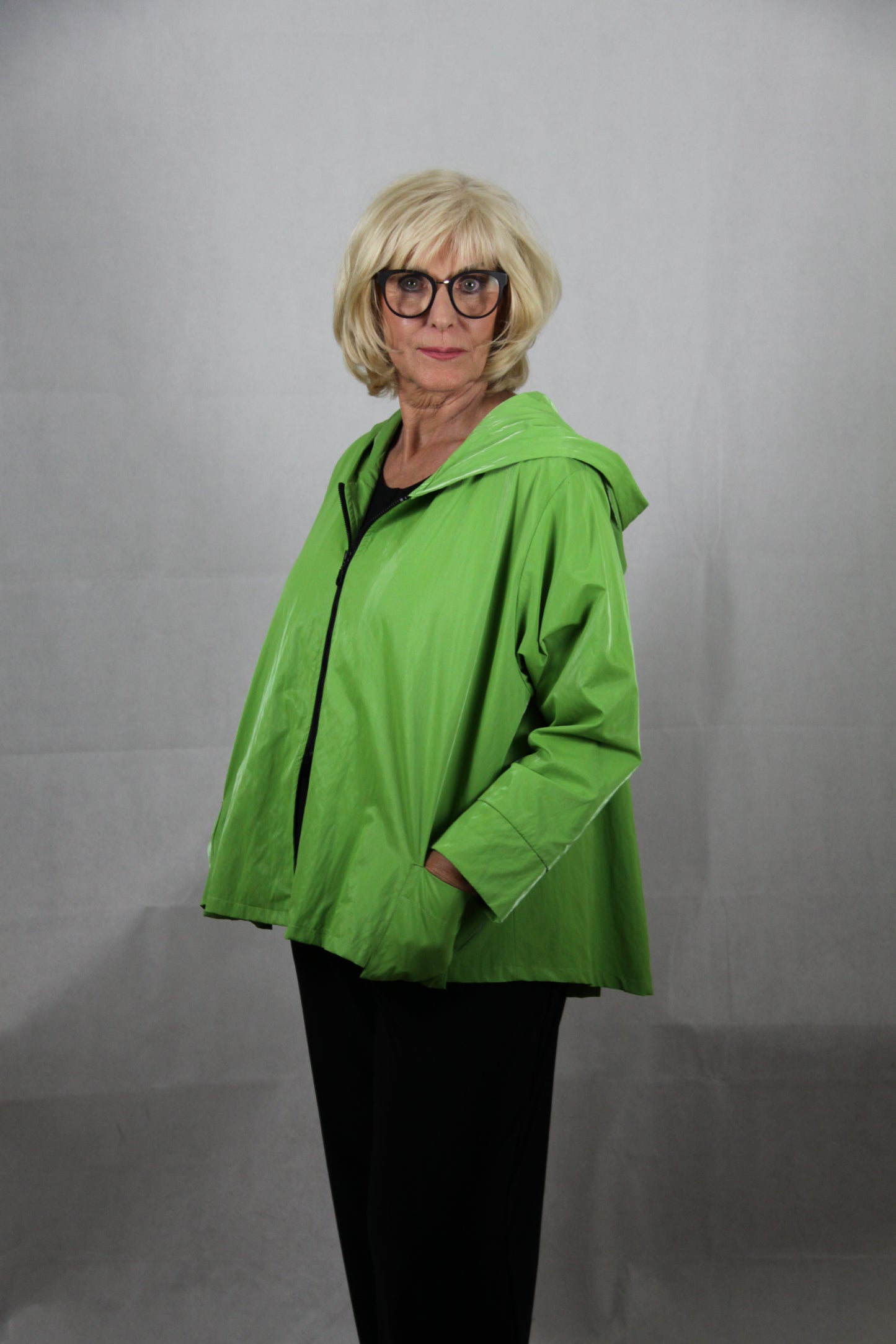 Hopsack Jacke in Neongrün mit asymmetrischen Reißverschluss und Seitentaschen