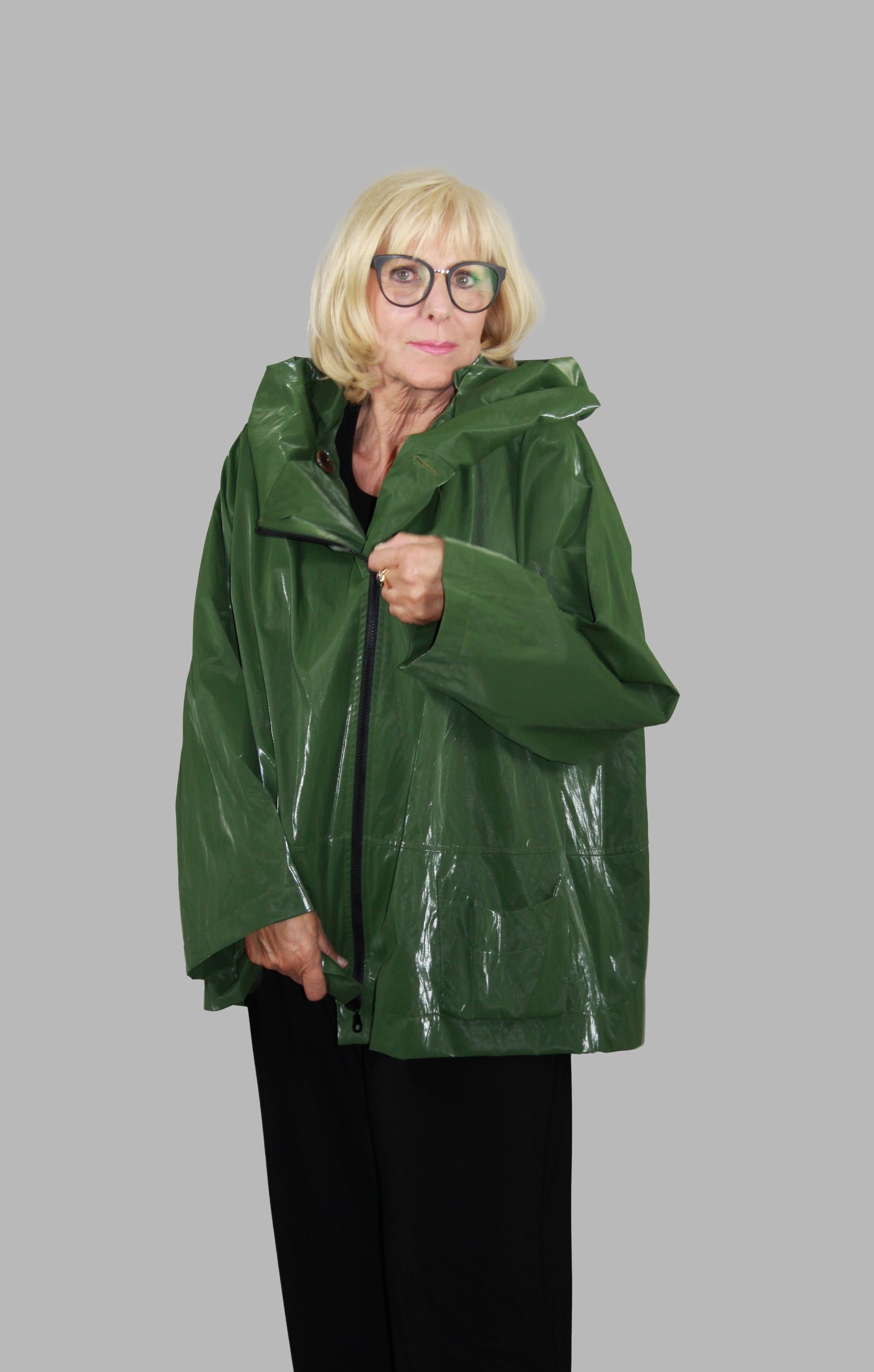 Hopsack Medium in Forest mit asymmetrischer Reißverschluss