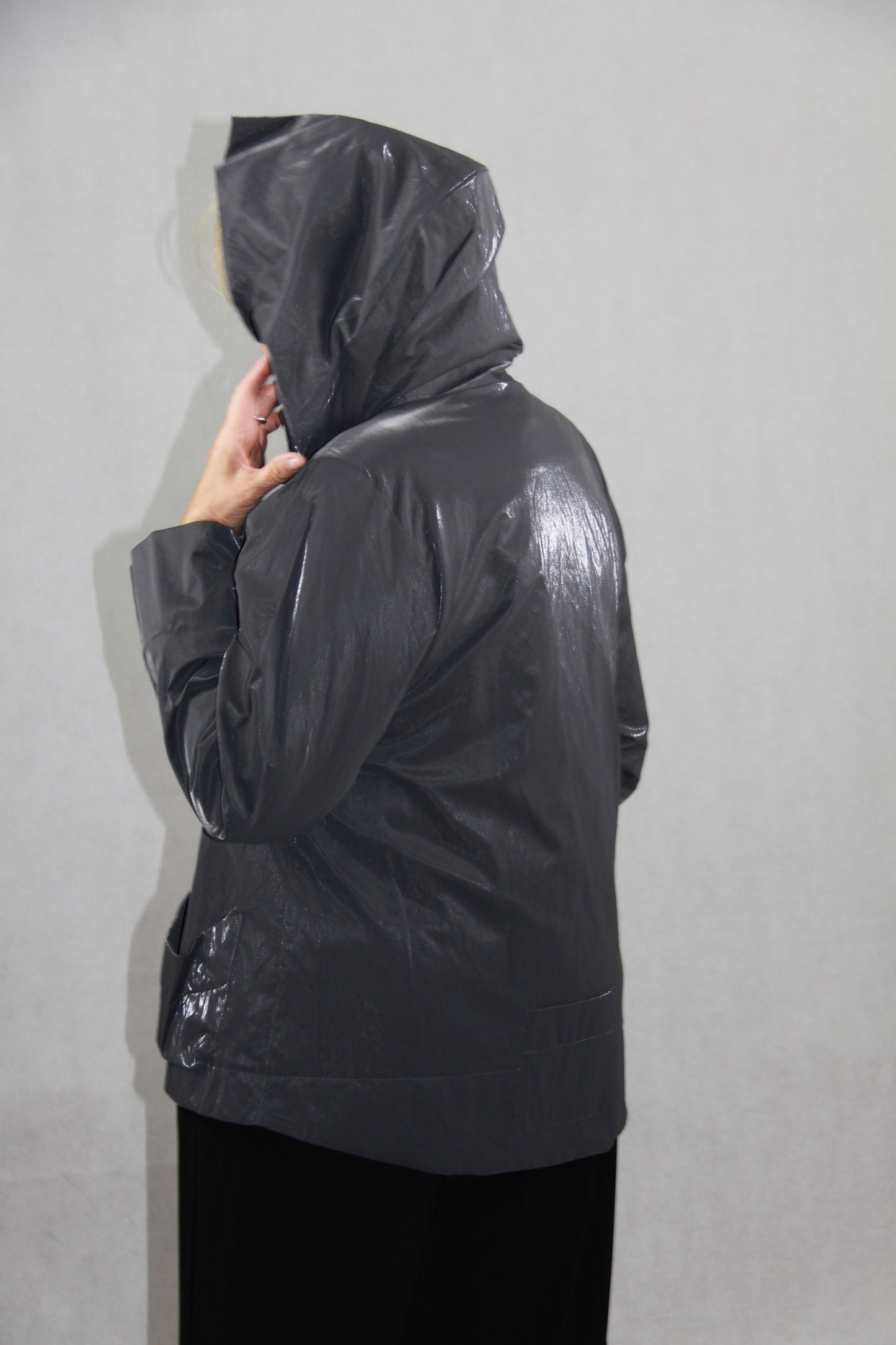 Hopsack Jacke in Anthrazit mit Kapuze