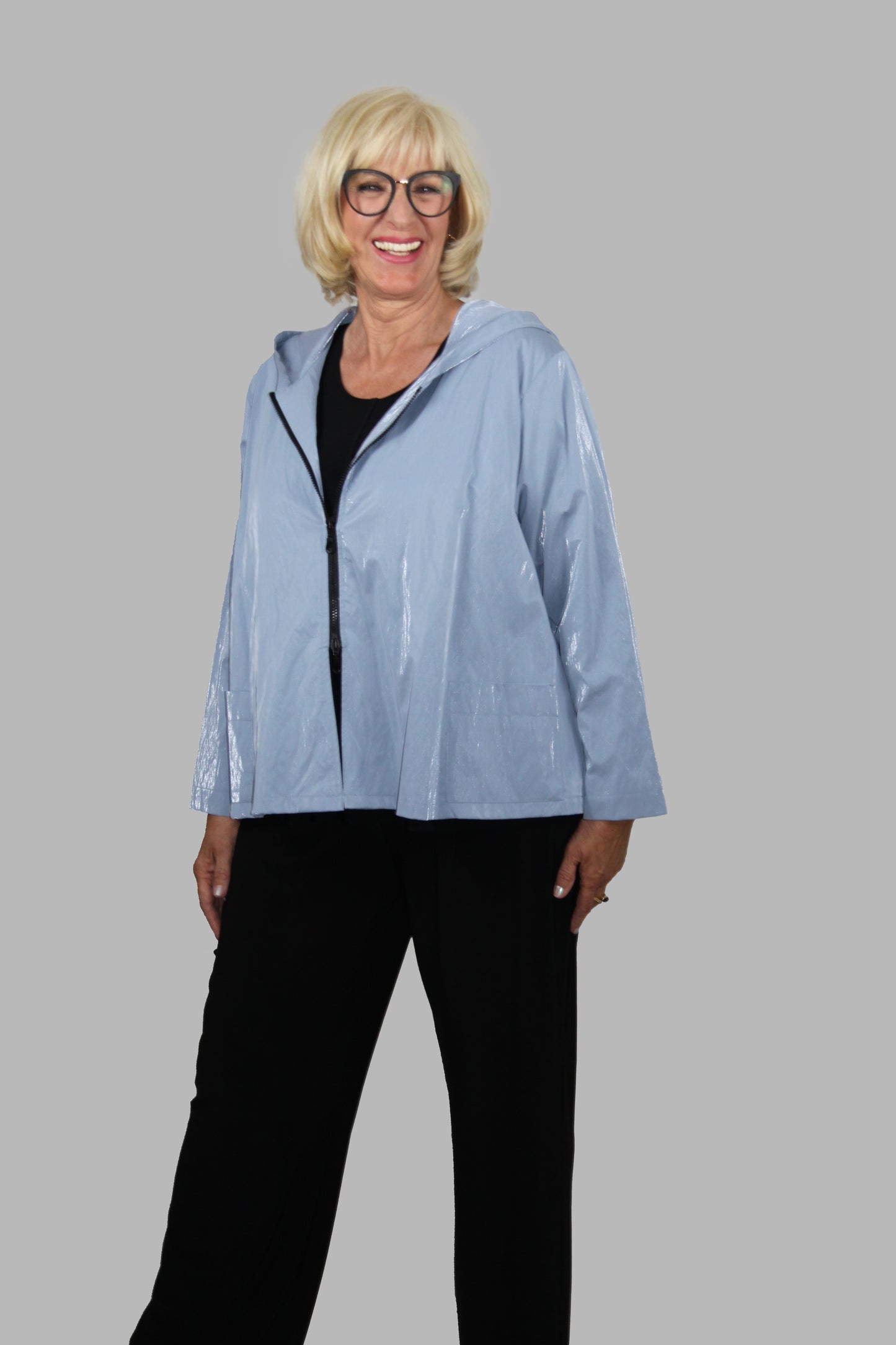 Hopsack Jacke mit A-Linien-Reißverschluss in jeansblau