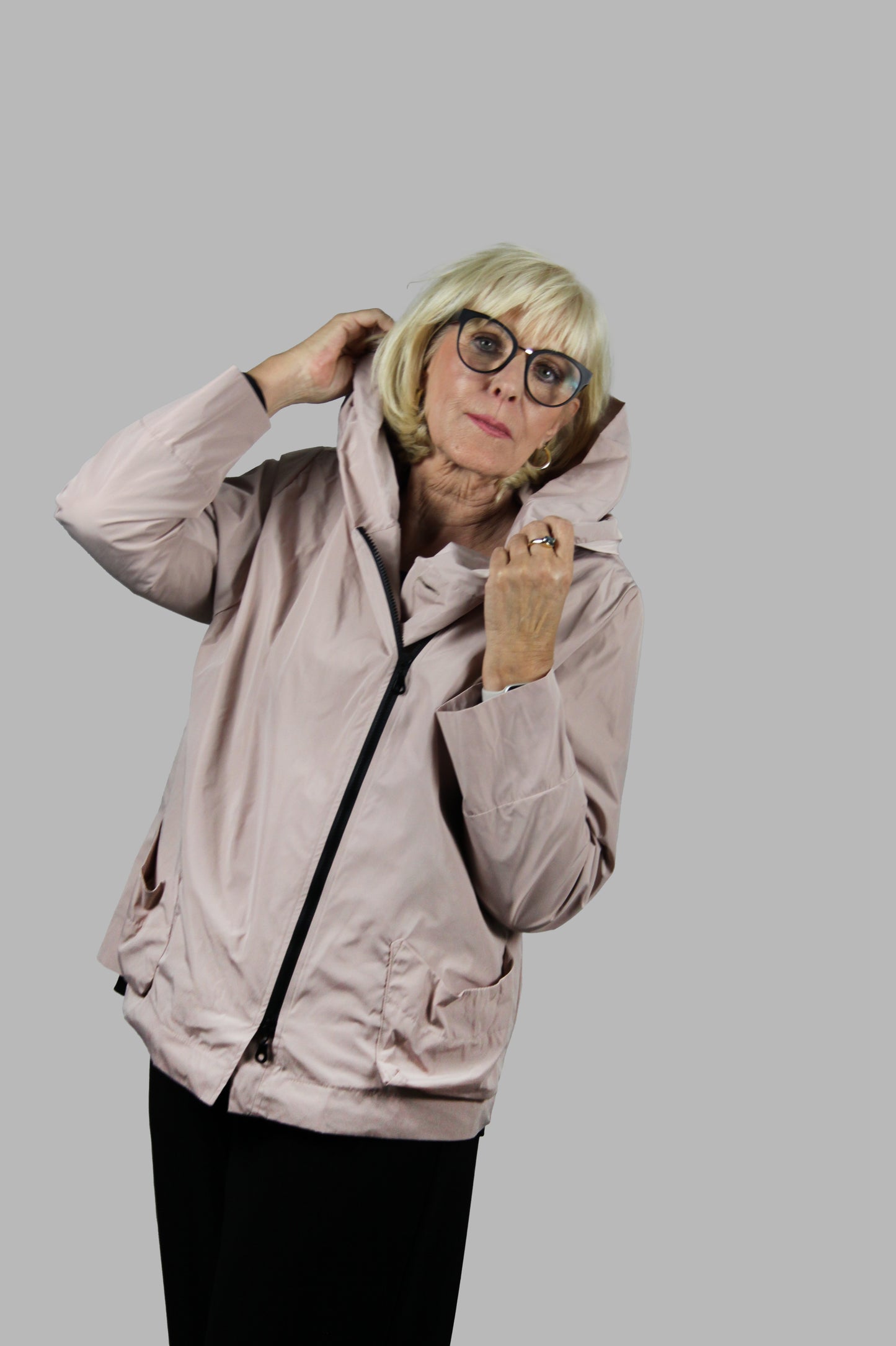 Hopsack Jacke in klein in Apricotfarbe mit asymmetrischen Reißverschluss