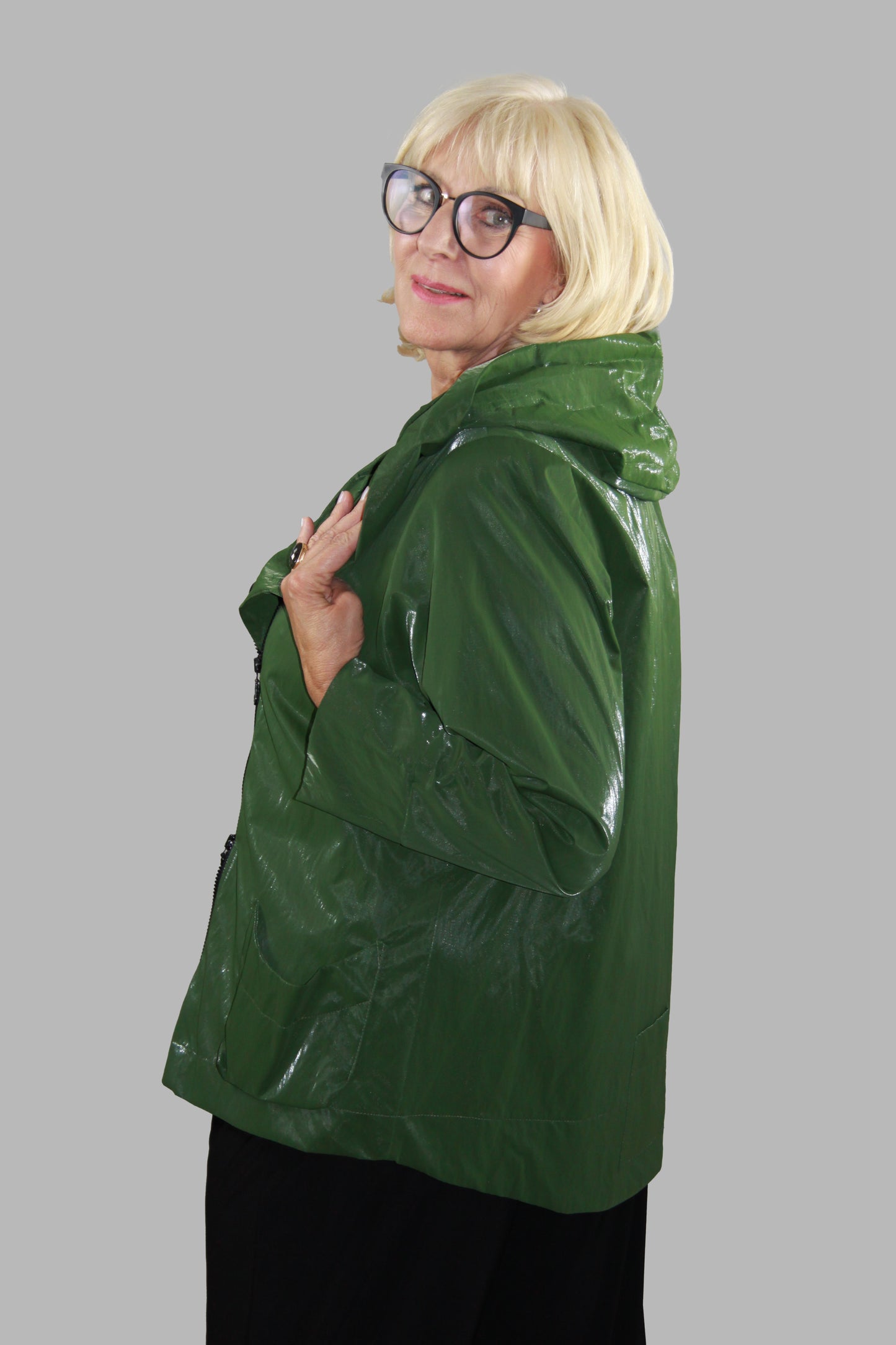 Hopsack Jacke klein in Forestfarbe Kapuze