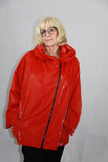 Jacke von Hopsack mit asymmetrischem Reißverschluss und Kapuzenkragen
