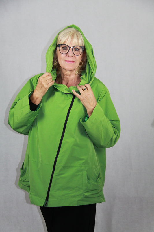 Hopsack Jacke Medium mit asymmetrischem Reißverschluss und Kapuzenkragen