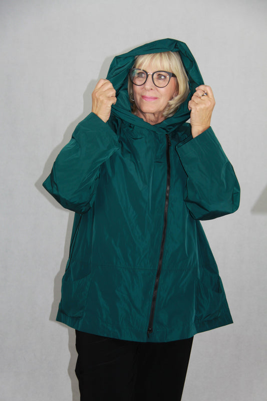 Hopsack Jacke in Tannengrün mit asymmetrischem Reißverschluss