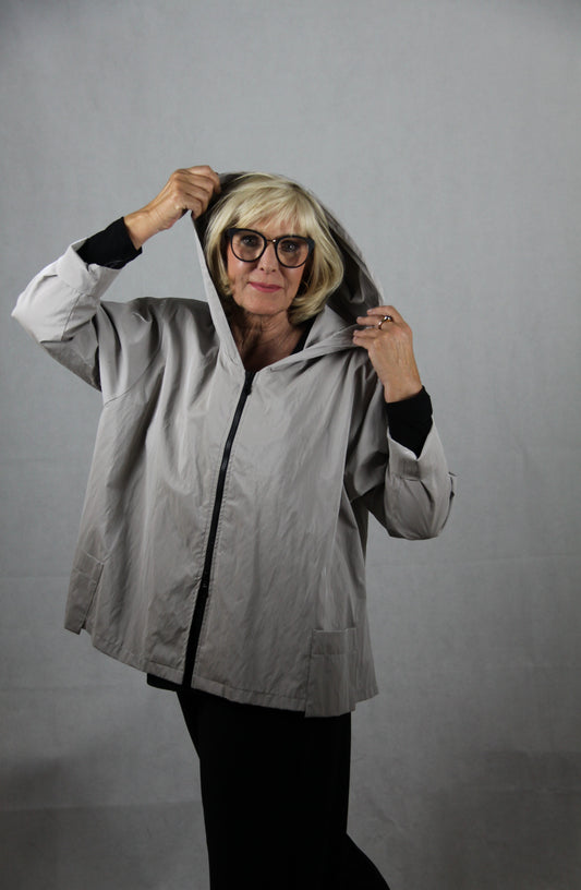 Elegante Hopsack Jacke in Taupelight mit Kaputze und 2-Wege-Reißverschluss
