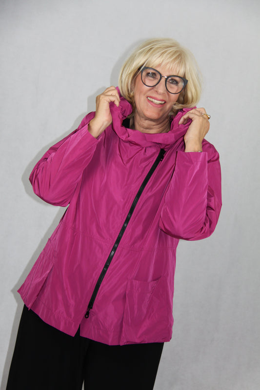 Hopsack Jacke klein mit asymmetrischen Reißverschluss und Kapuzenkragen