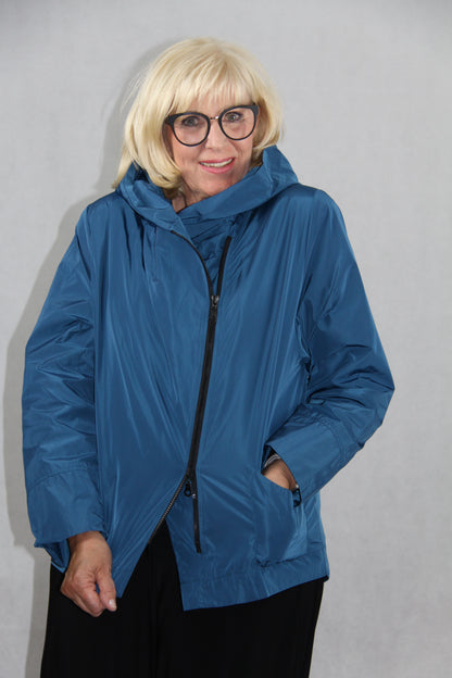 Hopsack Jacke klein in Petrol mit asymmetrischem 2-Wege- Reißverschluss