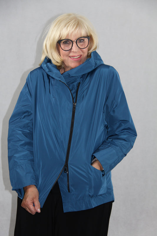 Hopsack Jacke klein in Petrol mit asymmetrischem 2-Wege- Reißverschluss