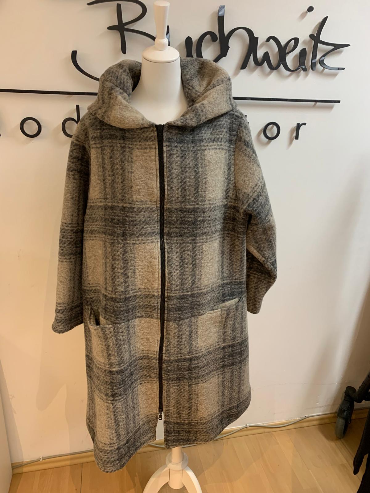 Hopsack Mantel mit großem Karomuster und 2-Wege-Reißverschluss