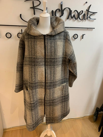 Hopsack Mantel mit großem Karomuster und 2-Wege-Reißverschluss