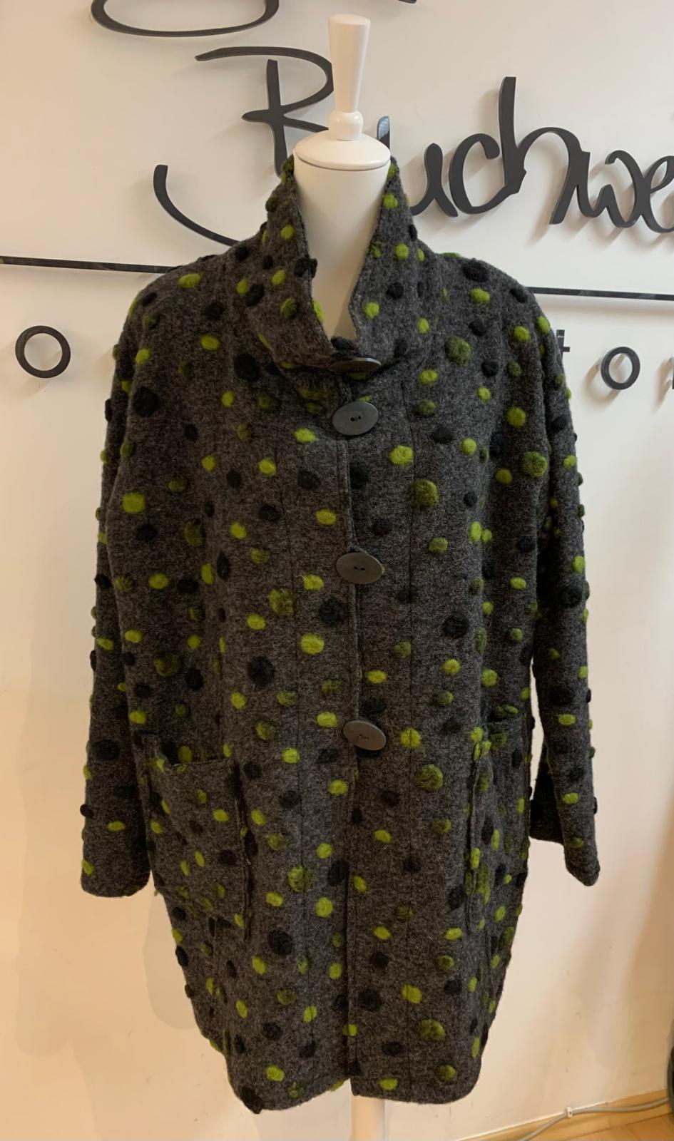 Hopsack Wollmantel im Punkte-Design mit vier Knöpfen und Seitentaschen