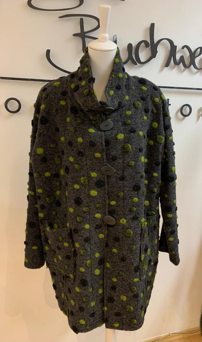 Hopsack Wollmantel im Punkte-Design mit vier Knöpfen und Seitentaschen