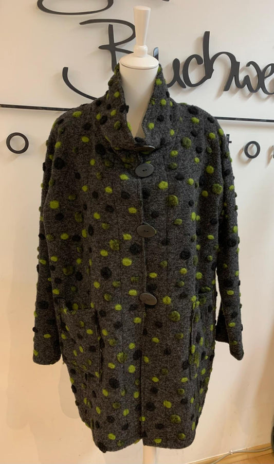 Hopsack Wollmantel im Punkte-Design mit vier Knöpfen und Seitentaschen