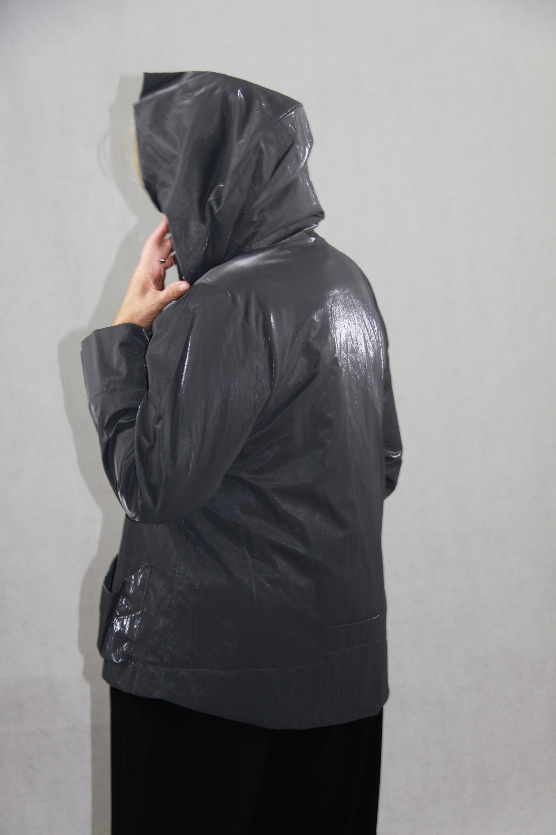 Hopsack Jacke in Anthrazit mit Kapuze